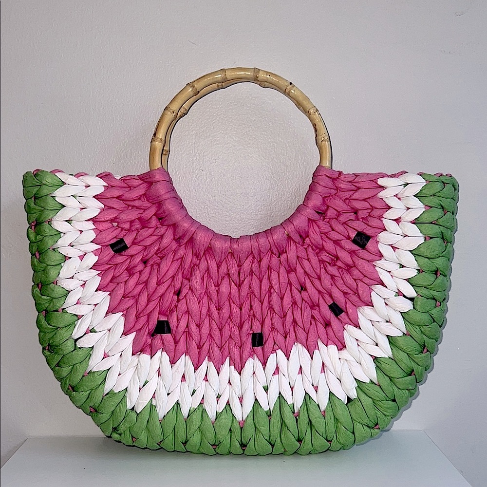 Pink and Green Woven Tote Bag - Picture 2 of 10